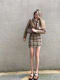 Advbridge -  Tweed Skirt Sets Ladies Korean Short Jacket Blazer Spring New Preppy College Style Hot Girls Wear Two Piece Skirts Women's Suits