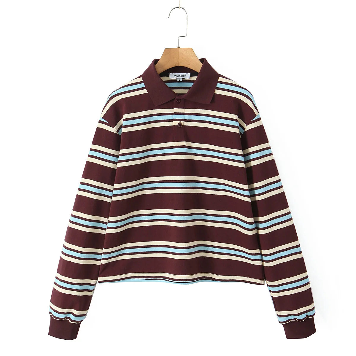 Advbridge  Burgundy Striped Casual Women T-shirt Summer Loose Polo Shirts Buttons New Female Tops Blouse White Tops Spring Shirt
