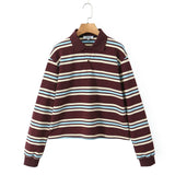 Advbridge  Burgundy Striped Casual Women T-shirt Summer Loose Polo Shirts Buttons New Female Tops Blouse White Tops Spring Shirt