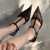 ADVBRIDGE  -  Sexy Pointy Toe Mesh Heeled Sandals Women Luxury Bling Decorated High Heels Elegant T-Strap Ankle Strap Buckle Party Dress Shoe