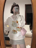 Advbridge Kawaii Graphic White T-shirts Women Casual Oversized Cute Long Sleeve Tees Harajuku Vintage Sweet Japanese Fashion Tops