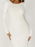 ADVBRIDGE  -  Sexy White Knitted Long Dresses Women Scoop Neck Long Sleeve Backless Bandage Maxi Dress Summer Holiday Elegant A-line Vestidos