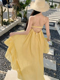 ADVBRIDGE  -  Yellow Backless Suspender Dress Female 2025 Summer Bohemian Seaside Holiday Beach Long Dress