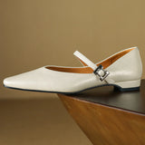 ADVBRIDGE  -  Women's genuine leather metal buckle pointed toe slip-o Mary Jane flats high quality soft comfortable 2cm kitten heel shoes sale