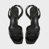 ADVBRIDGE  -  Black Patent Leather Ankle Strap Buckle Heeled Sandals Women Sexy Square Open Toe High Heels Summer Elegant Party Office Shoes