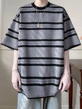 ADVBRIDGE  -  Striped Print T Shirts Men Cute Crewneck Clothes Loose Summer Loose Fashion T-Shirts Fashion Cotton Short Sleeve Q129