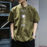 Advbridge Vintage Europe and America Short Sleeve Round Neck Men's Clothing Loose Fashion Trend Summer New Hong Kong Breeze T-shirt