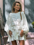 Advbridge Sweet Girl Solid Ruffles Loose Mini Dresses Casual O Neck Lantern Long Sleeve Short Dress Fashion Female Street Commute Vestidos