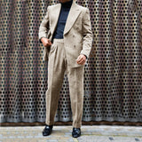 Advbridge Men's Corduroy Suit Double Breasted Gun Lapel 2 Piece Jacket + Pants Best Party Casual Men's Wedding Outfit Full Suit