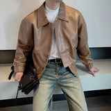 Advbridge Autumn/Winter Korean Retro PU Leather Jacket Men Loose Motorcycle Leather Coat Lapel Short Streetwear Social Casual Men Clothing