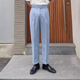 Advbridge Men's Light Luxury Fitting Well Draped Baggy Suit Pants Casual Button-down Solid Color Straight Premium Elegant Dress Pants