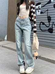 Advbridge Vintage 90s Jeans Women Y2k High Waist Light Blue Straight Pants Casual Streetwear Distressed Loose Floor Length Trousers