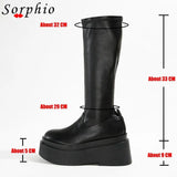 Advbridge Platform Boots For Women Knee High Med Calf Chunky Heel Fashion Girls Shoes 2022 Autumn Summer Boots Slip On Brand New Goth