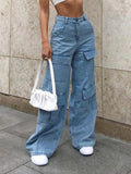 Advbridge Y2K Cargo Washed Women Jeans Loose Mid Waist Pockets Zipper Wide Leg Denim Pants Female 2025 Spring Autumn New Lady Outerwears