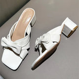 ADVBRIDGE  -  Cute Pink Bow Slippers Women Fashion Square Heel Open Toe Slides Sandals High Quality Patent Leather Cozy Non Slip Summer Shoes