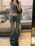 Advbridge Woman Slim Jeans Low Waist Denim Wide Leg Pants Floor-Length Trousers Wash Vintage Bell Bottoms Streetwear All-match Gyaru