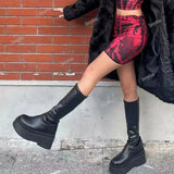 Advbridge Platform Boots For Women Knee High Med Calf Chunky Heel Fashion Girls Shoes 2022 Autumn Summer Boots Slip On Brand New Goth