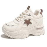 Advbridge Chunky Platform Sneakers for Women Lace-Up Air Cushion Vulcanized Shoes Female Pu Leather Thick Bottom Non-Slip Sports Shoes