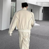 Advbridge Men‘s Wintern outfits Japanese Atmosphere Outfit Casual Sports Suit for Men Korean Style Spliced Reflective Jacket Loose Stripes Wide-leg Sweatpants Advbridge Men‘s Wintern outfits