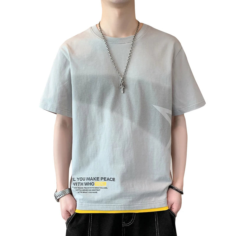 Advbridge Men's Oversized T-shirt Letter Print Harajuku Short Sleeve Tees Tops Y2k Streetwear Casual Loose Men Tshirts