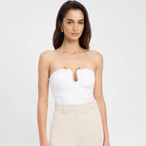 Advbridge  Solid Wrapped Chest Metal Decoration Bare Back Super Short Top Shrink Fold  Agate Sleeveless One Line Shouler Vest