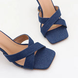 ADVBRIDGE  -  Luxury Designer Open Toe Women Sandal Blue Denim Square Toe Cross Tied Outdoor Shoes Fashion Comfortable Plus Size Women Shoes