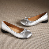 ADVBRIDGE  -  Women's genuine leather round toe sweet bowtie slip-on flats 3cm round low heel elegant ladies slim daily dress shoes for woman