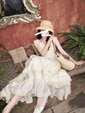 Advbridge Woman French Elegant Midi Dress Even Party Holiday Fairy Cake Dress Casual Beach Pure Color Korean Fashion Dress Slim Design
