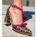 ADVBRIDGE  -  New Leopard Print T-shaped Buckle High Heel Pumps Women's Sandals Mary Jane Shoes Hollow Women Sandals Plus Size 43