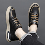 Advbridge Men's Cowhide Rubber Sole White Board Shoes New Lace Up Sports Shoes Men's Fashion Casual Shoes Driving Shoes Outdoor Work Shoes