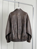 Advbridge Spring Autumn Cool Handsome Retro Oversized Distressed Brown Soft Faux Leather Jackets for Women Zipper Runway Fashion