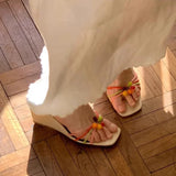 ADVBRIDGE  -  Summer Wedges Slippers For Women Fruit Narrow Band Designer Sandal Female Mules Slides Shoes Fashion Square Toe High Heels