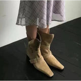 ADVBRIDGE  -  Short Boots Women Autumn/winter Genuine Leather Suede Square Toe Womens Shoes Two in One Foldable Thick Heel Midsole Boots Woman
