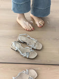 ADVBRIDGE  -  French Bow Design Low Heels Shoes Women Summer Skirt Open Toe New Sandals Female Fashion Fine Line Temperament Chunky Sandals