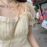 Advbridge Summer Chiffon Fairy Dress Women Solid Elegant Party Midi Dress Female Casual Sweet Korean Fashion Pink Dress New Clothes