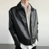 Advbridge Men's Casual Texture PU Leather Jacket High Street Zippers Turn-down Collar Long Sleeve Retro Popular Coat  Autumn Clothing
