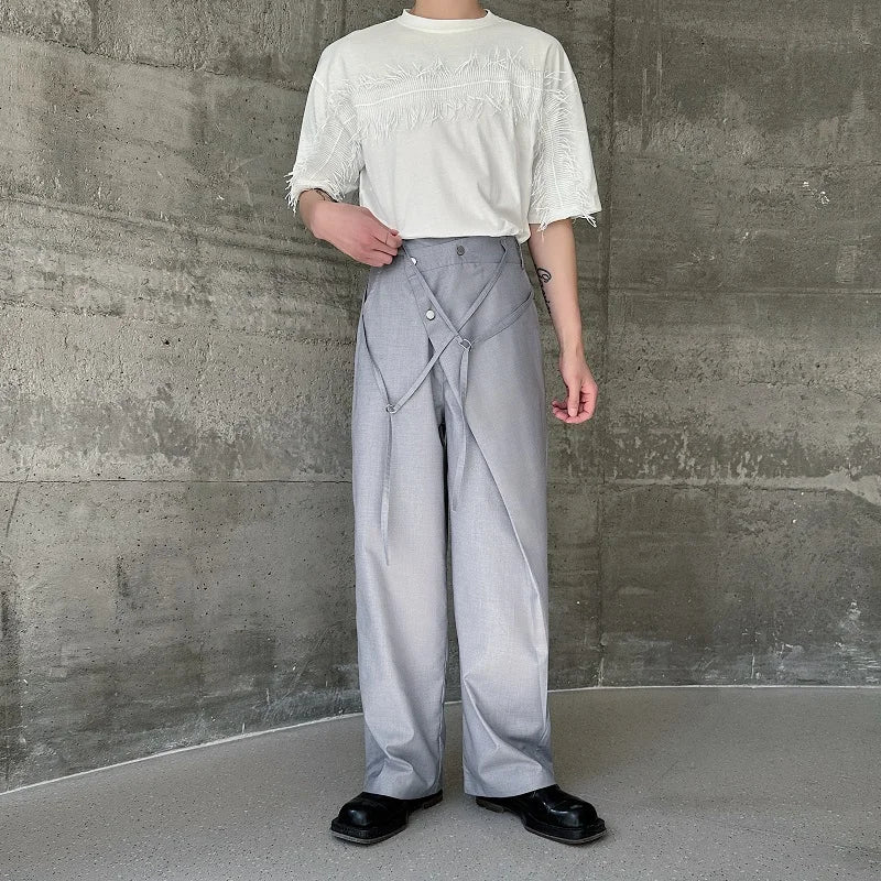 Advbridge Korean Style Men's High Waist Suit Pants Casual Simple Solid Color Bottom Straight Wide Leg Male Loose Trousers 2024 Summer