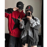 Advbridge Spring Bomber Jacket Men Women Vintage Star Pattern Harajuku Y2k Windbreaker Coat Streetwear Zipper Patchwork Outerwear Unisex