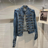 Advbridge Womens Slim Metal Rib Button Design Denim Top Short Style Fashion Outer Washed Jacket Women'S Clothing Spring Autumn New