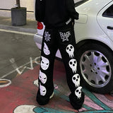 Advbridge Y2k baggy jeans Harajuku Fashion Hip Hop Print  Men's Women's Black Denim Pants New Rock Punk Wide Foot Trousers Streetwear