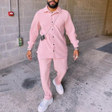 Advbridge Spring Autumn Buttoned Shirts&Long Pants Sets Fashion Solid Corduroy Two-piece Tracksuit Sportwear Men Long Sleeve Loose Outfits