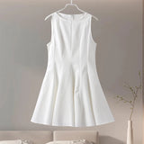 Advbridge Elegant Pleated Mini Dress Women Slim O-neck Sleeveless High Waist Female Dresses 2024 Summer Fashion Lady High Street Vestidos