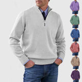 Advbridge New Fall Long-sleeved V-neck Fleece Zip Men's Casual Sweater Top Polo Shirt Solid Color Elastic Slim Warm Sweater