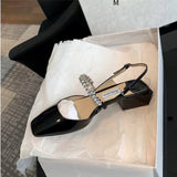 Advbridge French chunky heel diamond-head sandal women 2024 spring and summer new fashion low heel one-line buckle Mary Jane single shoes