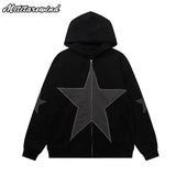 Advbridge Hip Hop Streetwear Hoodies for Men Five-pointed Stars Patch Embroidery Hooded Y2k Zip Up Hoodie Designer Oversized Hoodie Men