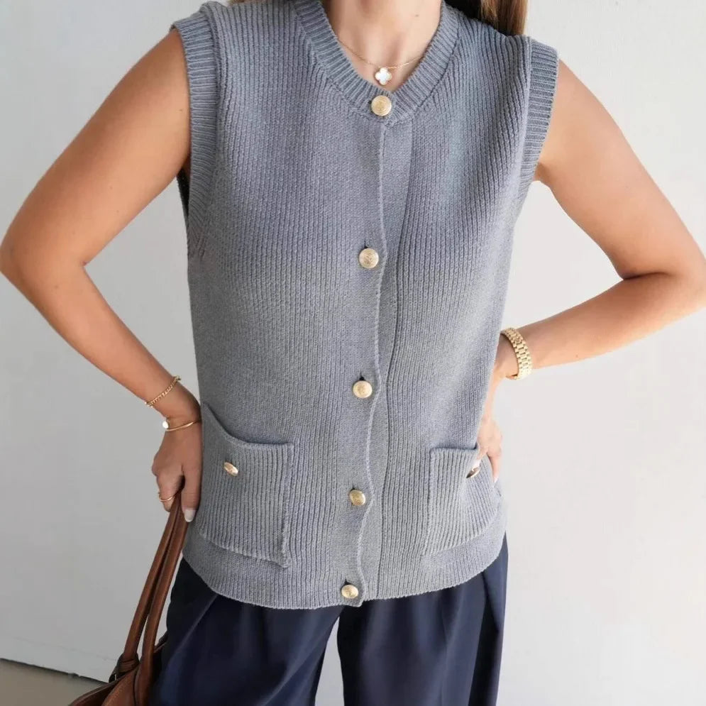 Advbridge Spring Sweater Vest for Women Elegant Fashion Single Breasted Sleeveless Knitted Vest Female Casual Tops Holiday Tank Tops 2025