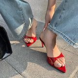 ADVBRIDGE  -  Red Heels Slippers 7cm Stiletto Heels Ladies Sandals White Patent Leather Summer Shoes Woman 2025 Pointed Toe Sandalias De Mujer