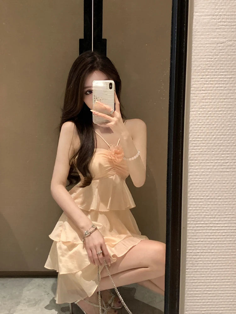 Advbridge Woman Summer French Elegant Short Party Dress Beach Boho Sexy Sleeveless Y2k Mini Dress Casual One Piece Dress Korean Fashion