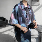 ADVBRIDGE  -  M-5XL Plus Size Men's Chinese Traditional Shirt Tai Chi Kung Fu Turn Collar Knot Button Shirt Short Sleeve Summer Clothing Male