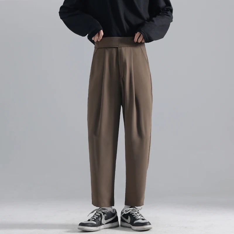 Advbridge Men's Casual Pants Fashion Straight Leg Suit Pants Men Black Korean Trousers Elastic Waist Woman Harlan Pants Streetwear